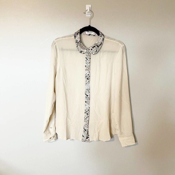 Equipment femme cream snakeskin trim silk blouse medium - Picture 1 of 12
